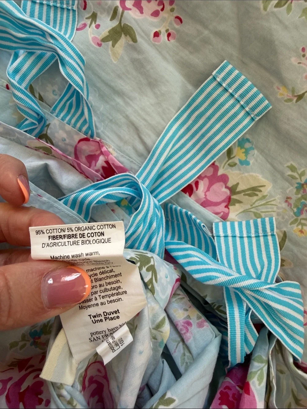 Pottery Barn Kids Floral Pink and Light Blue Duvet Cover